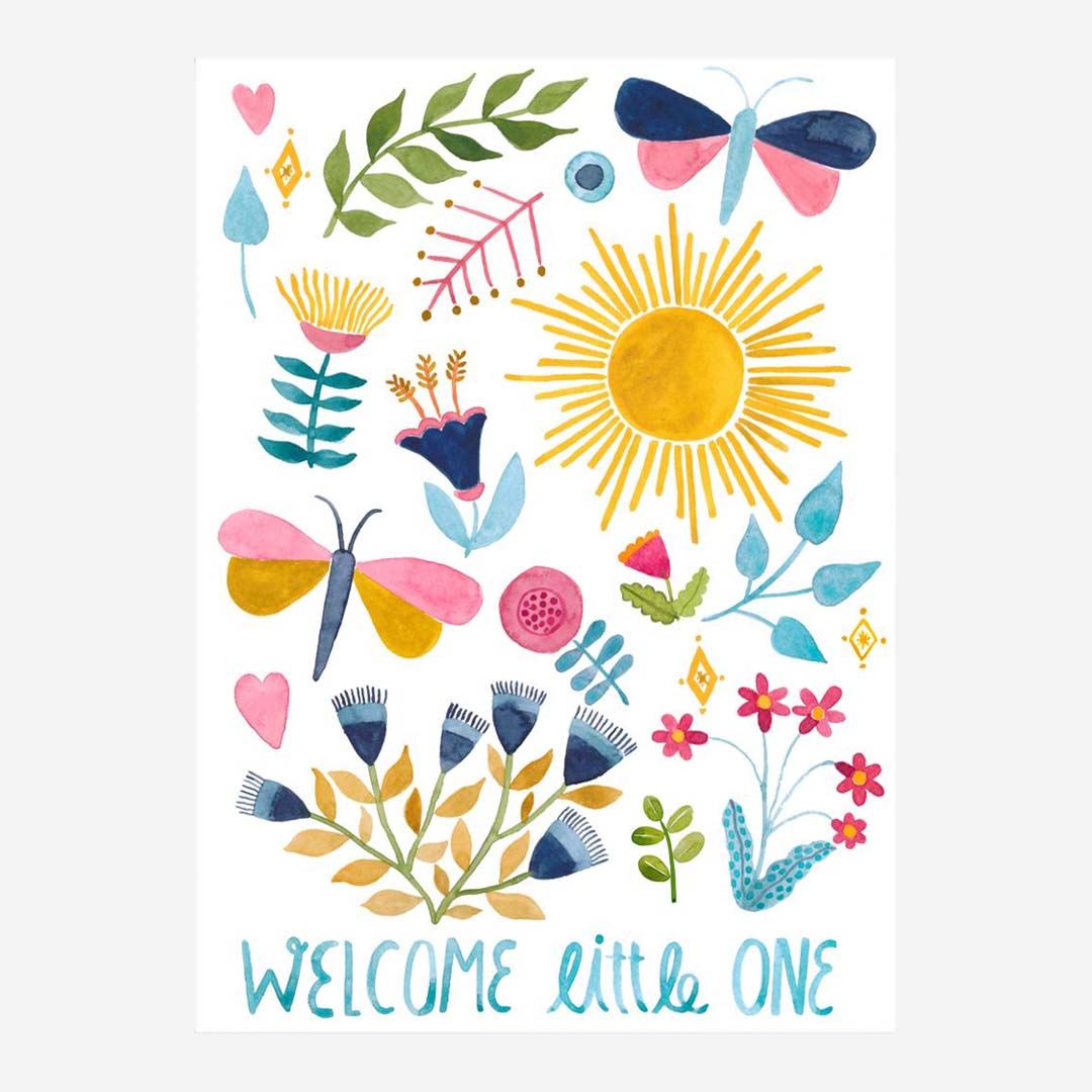 Old English Co. Baby-Glückwunschkarte 'Welcome Little One' - Goldfoliert, 15x15 Cm