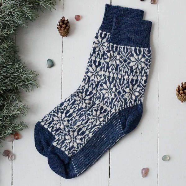 Norweger Socke Wolle blau/natur 42–43