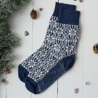 Norweger Socke Wolle blau/natur 42–43