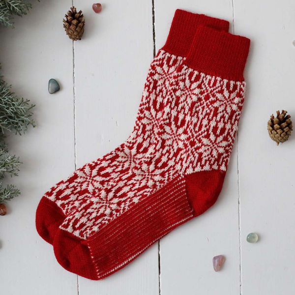 Norweger Socke Wolle rot/natur 40–41