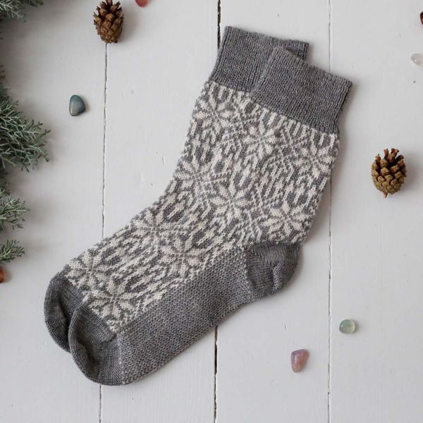 Norweger Socke Wolle grau/natur 38–39