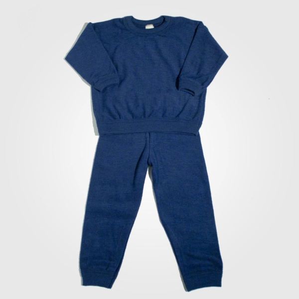 Kinder Schlafanzug 2-teilig von Cosilana aus Wollfrottee in marineblau