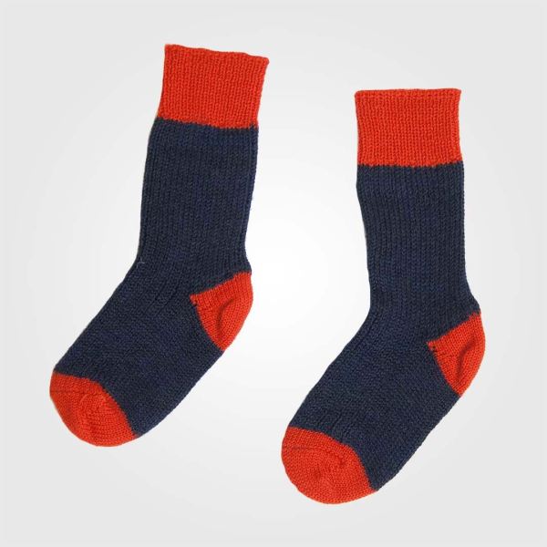 Kinder Socke Wolle marine/rot 25–26
