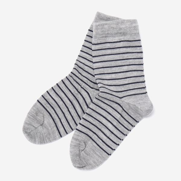 Kinder Socken Ringel von Grödo aus Wolle/Baumwolle in naturgrau/marine