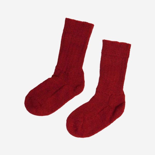 Kinder Socke mit Plüschsohle von Hirsch aus Wolle in rot
