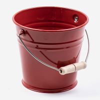 Metall Eimer mit Holzgriff rot