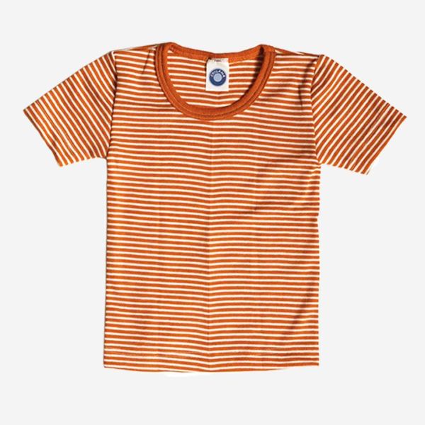 Unterhemd kurzarm Ringel Wolle/Seide orange Ringel 92