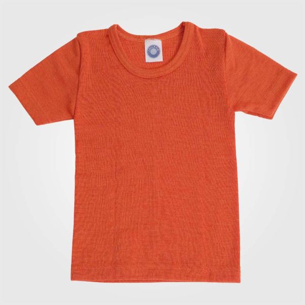 Hemd Kurzarm Uni von Cosilana aus Wolle/Seide orange