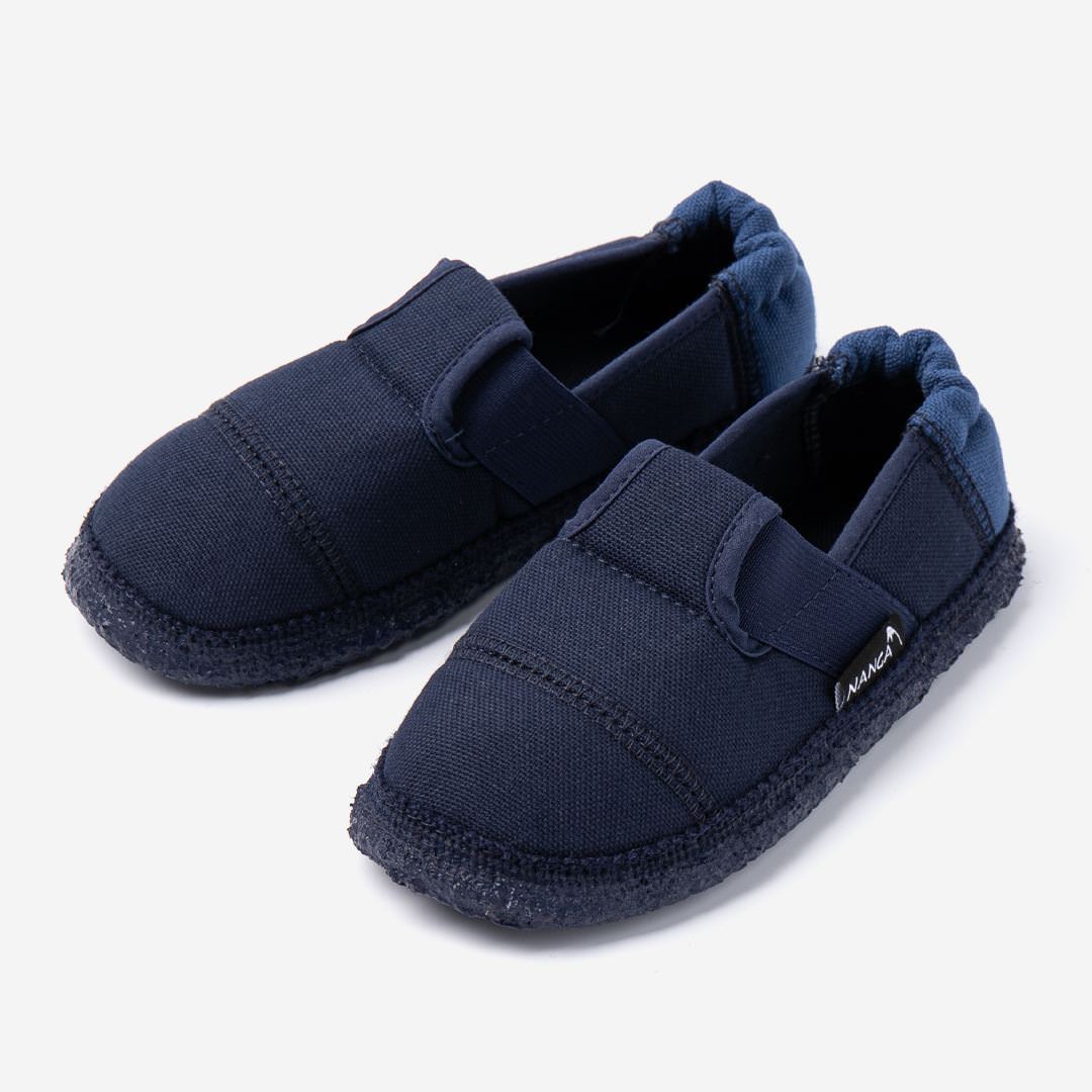 Nanga Klette Hausschuh Für Kinder - Dunkelblau Petrol, Kuschelig & Rutschfest