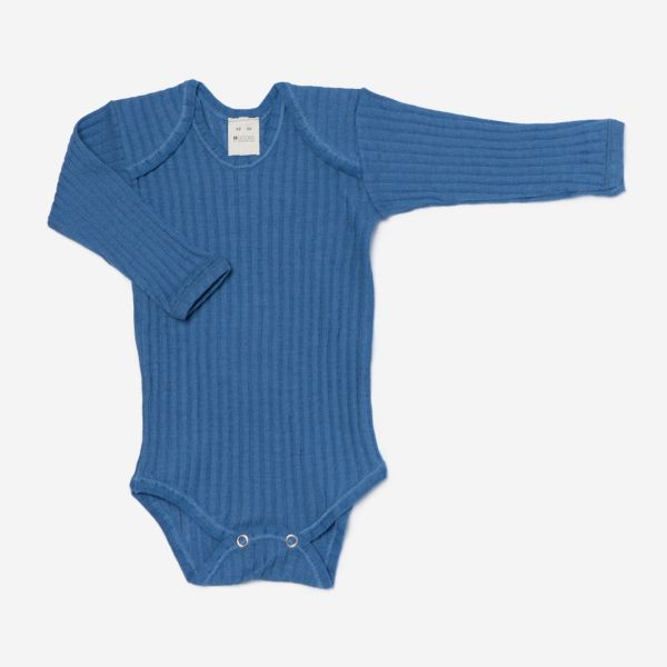 Baby Body von Hocosa aus Wolle/Seide in blau gerippt