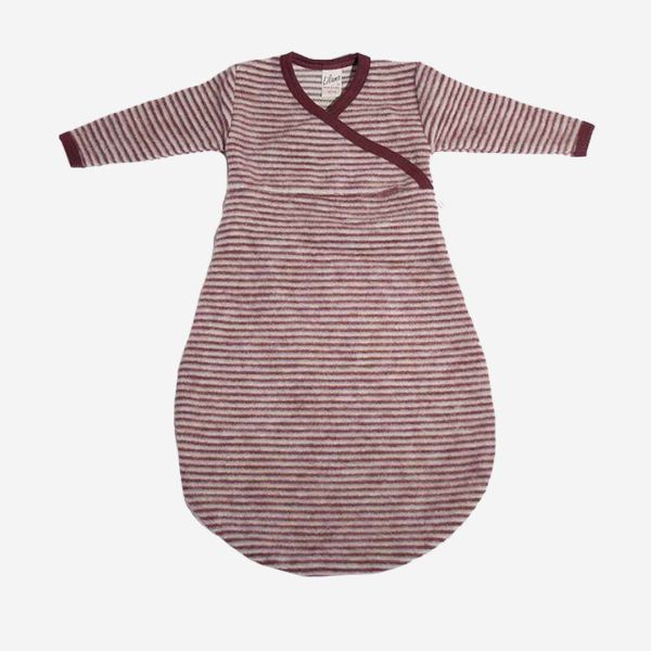 Baby Wickelsack von Lilano aus Wollfrottee in beere geringelt