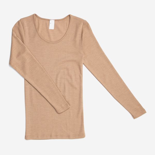 Damen Unterhemd langarm von Hocosa aus Wolle/Seide in camel 1