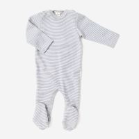 Baby Strampelanzug mit Fuß von Lilano aus Wolle/Seide in hellgrau geringelt