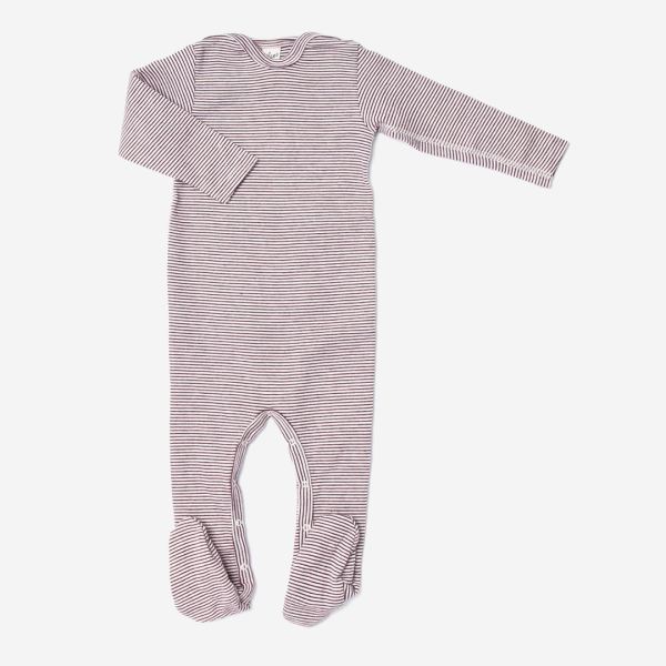 Baby Strampelanzug mit Fuß von Lilano aus Wolle/Seide in beere geringelt