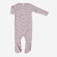Baby Strampelanzug mit Fuß von Lilano aus Wolle/Seide in beere geringelt