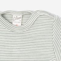 Strampelanzug mit Fuß von Lilano aus Wolle/Seide in Ringel sage green 2