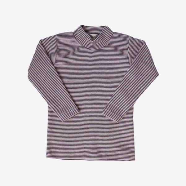 Kinder Shirt Ringel Stehkragen Wolle/Seide von Lilano in beere geringelt