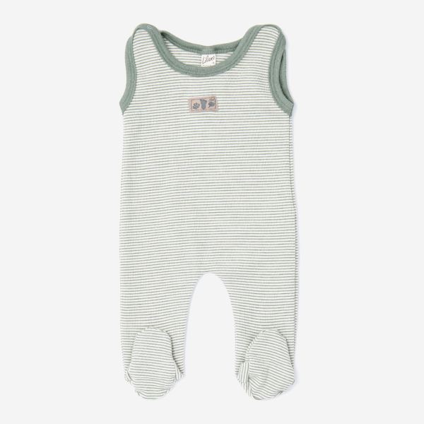 Baby Strampler mit Fuß von Lilano aus Wolle/Seide in sage green Ringel