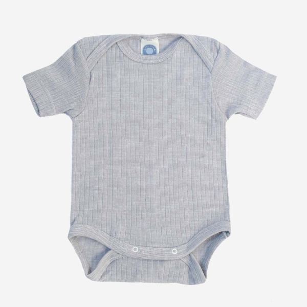 Baby Body kurzarm von Cosilana aus Baumwolle/Wolle/Seide in grau meliert