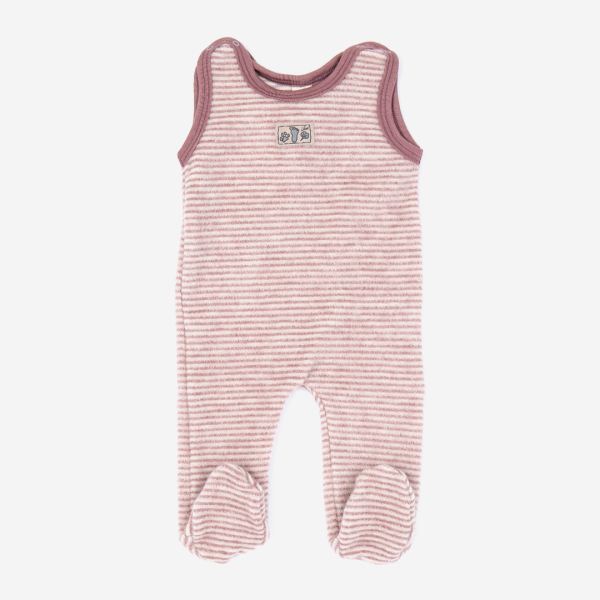 Ärmelfreier Strampler von Lilano aus Wollfrottee-Plüsch in Ringel mauve
