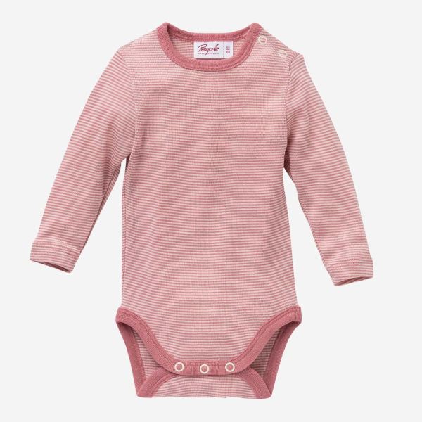 Baby Body Wolle/Seide von People Wear Organic in rosé geringelt