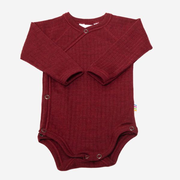 Baby Wickelbody von Joha aus Merinowolle in bordeaux melange