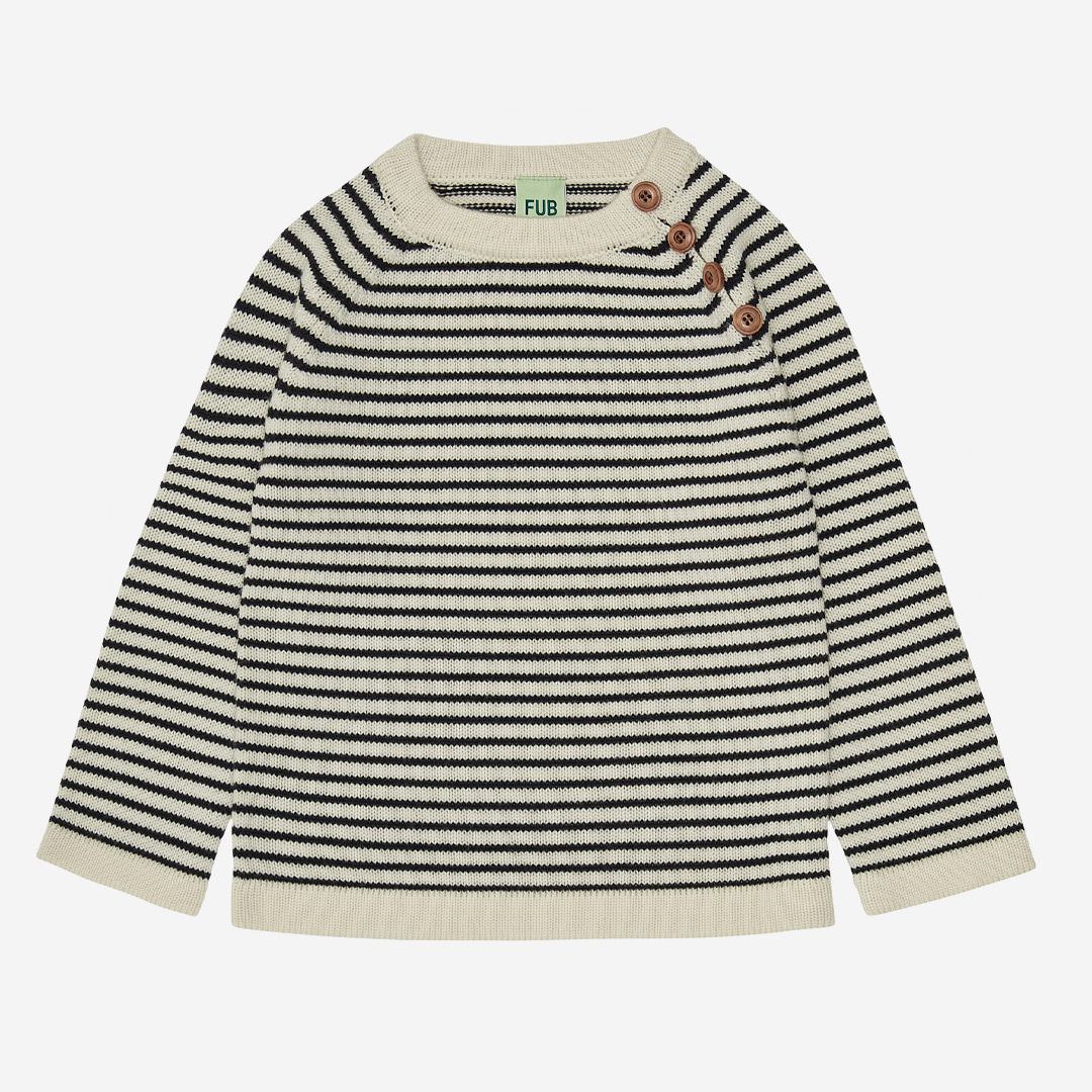 Kinder Pullover von FUB aus Wolle in Ringel ecru/dark navy Lila