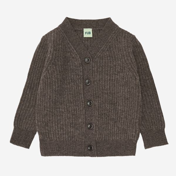 Kinder Strickjacke mit V-Ausschnitt von FUB aus Wolle in pecan melange