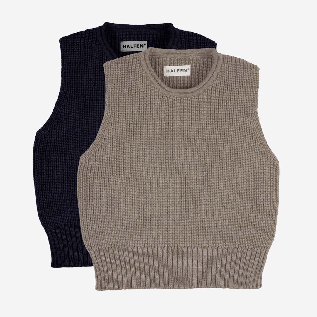Kinder Grobstrick Pullunder von Halfen aus Merinowolle in nuss
