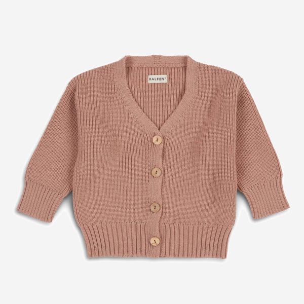 Kinder Grobstrick Cardigan von Halfen aus Merinowolle in rose