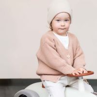 Kinder Grobstrick Cardigan von Halfen aus Merinowolle in rose