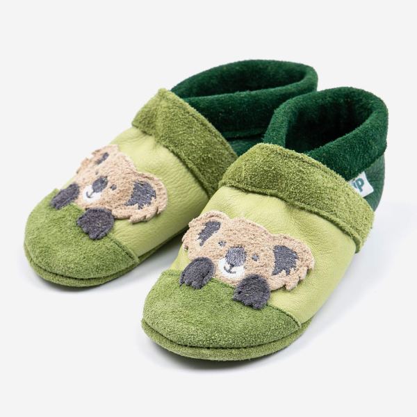 Leder Hausschuhe mit Koala von Pantolinos Manufaktur in grün