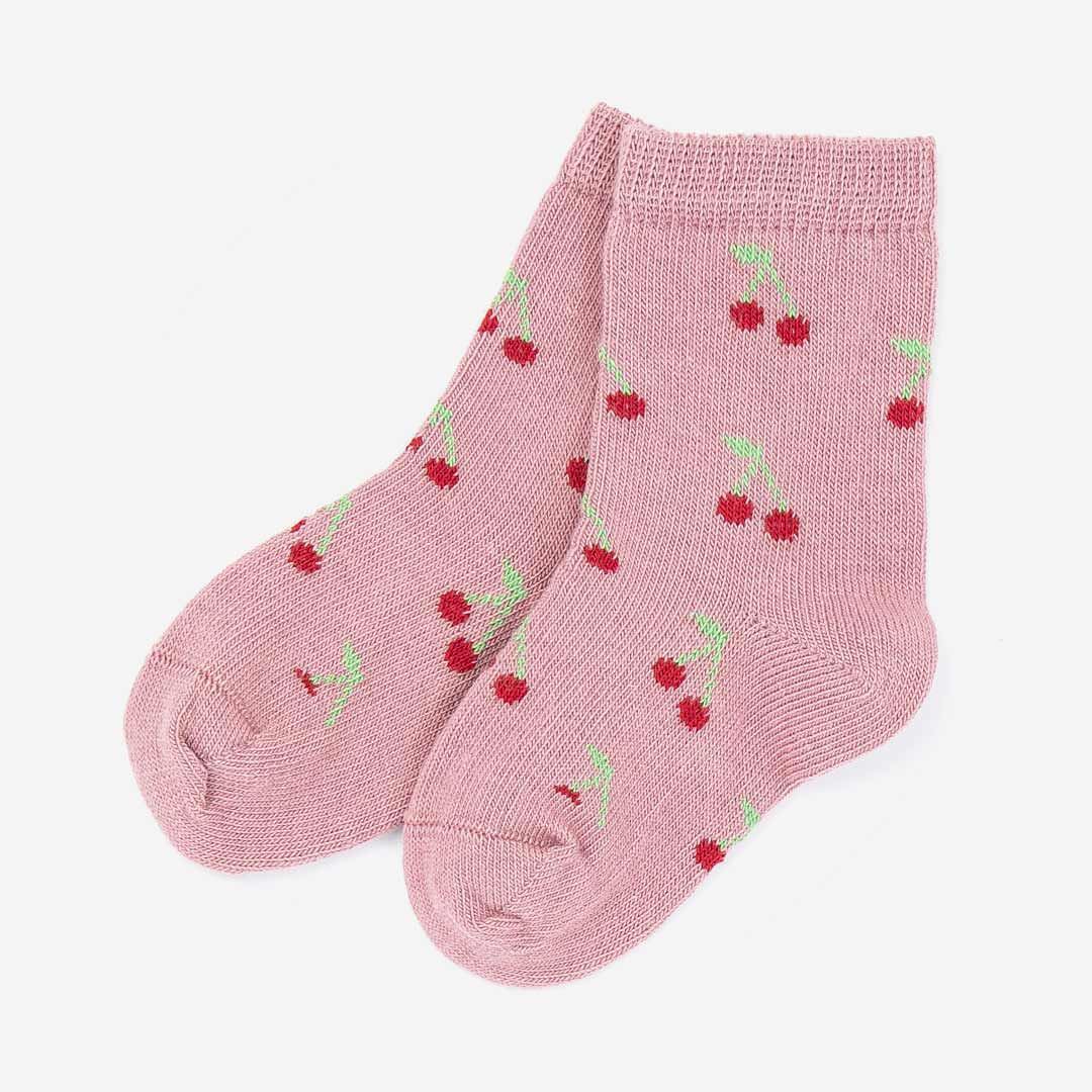 Baby Socken von Grödo aus Bio-Baumwolle mit Kirsch-Motiv Lila