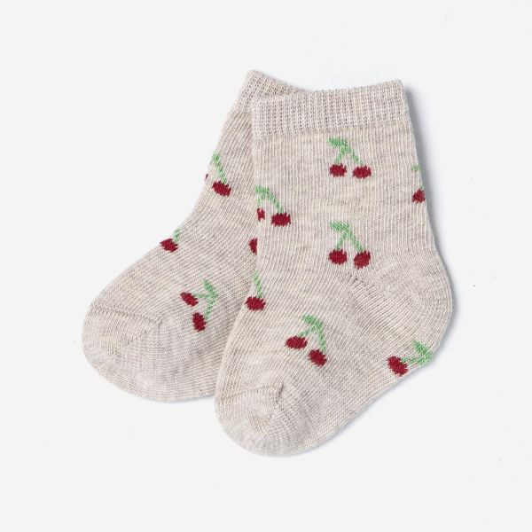 Baby Socke Grödo Bio-Baumwolle Kirsch-Motiv beige