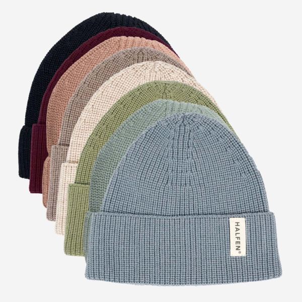 Strick-Beanie von Halfen aus Wolle in natur