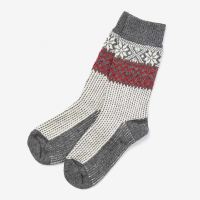 Schneefall Socke von Hirsch aus Wolle für Erwachsene in schiefer/natur/mohn