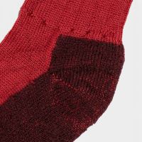 Trekkingsocke von Hirsch aus Wolle in mohn-rot/bordeaux Bündchen
