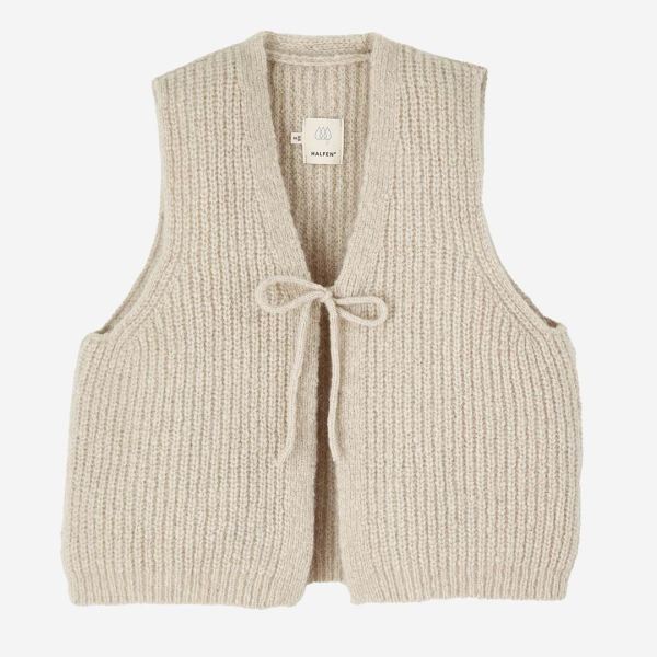 Damen Grobstrick-Weste mit Bändchen beige