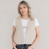 Damen Grobstrick-Weste mit Bändchen beige