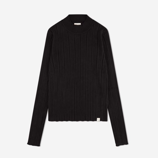 Damen Rib Longsleeve Baumwolle