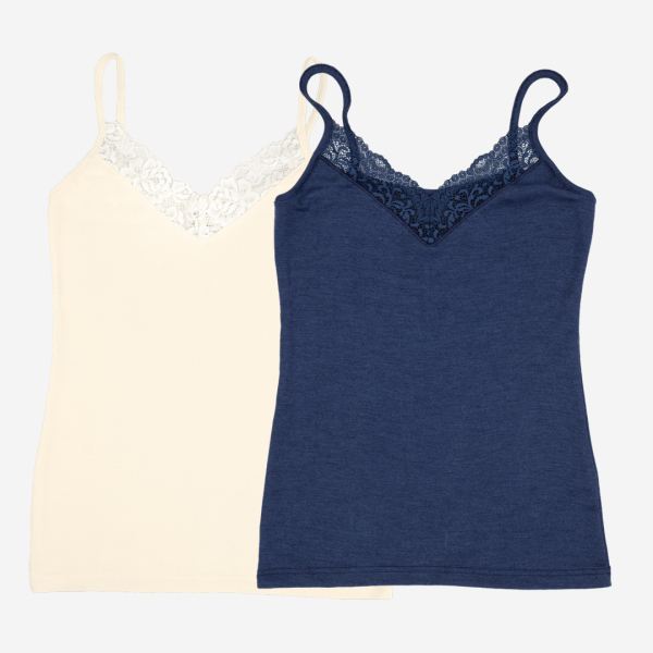 Damen Trägerhemd mit Spitze Wolle/Seide