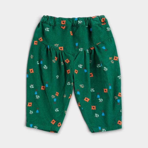 Baby Cordhose Bio-Baumwolle grün mit Blumen