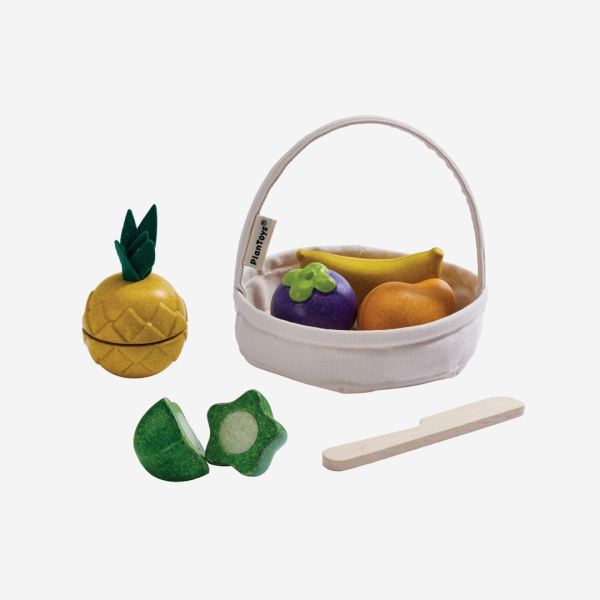 Tropischer Obstkorb aus Stoff und Holz